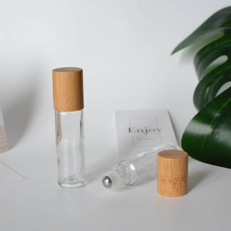 ZHFROB-004 10ml Natural Bamboo Wooden Glass Roller Bottles