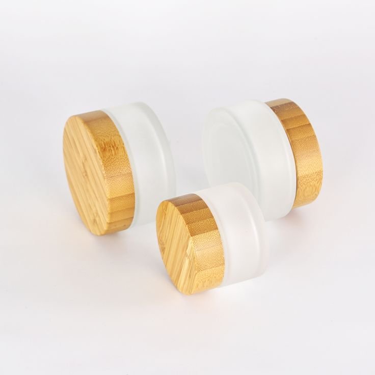 Half Wrapped Bamboo Cover Frosted Glass Cream Jar
