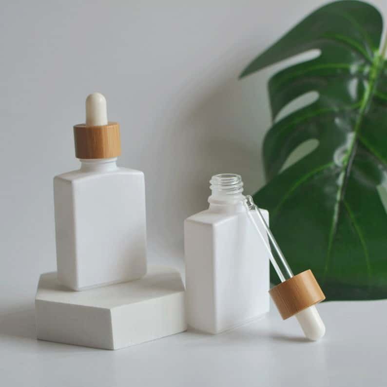 ZHFDB-007 White Bamboo Glass Dropper Bottle