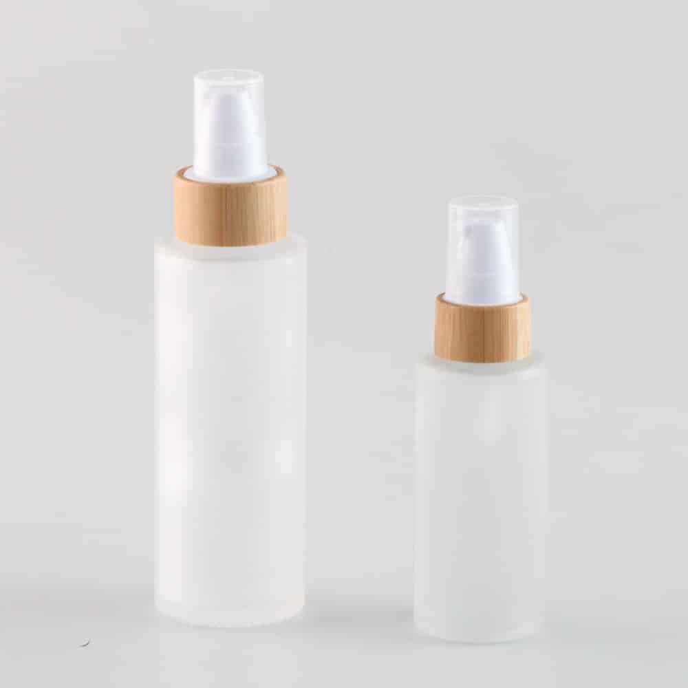 ZHFBCP-006 60ml 120ml Natural Bamboo Wooden Serum Pump Bottles Frosted